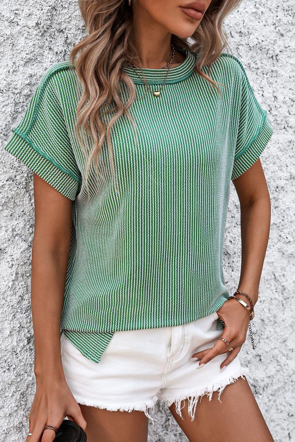 Classic Short Sleeve Striped Tee with Round Neckline - by The Nichole Collection