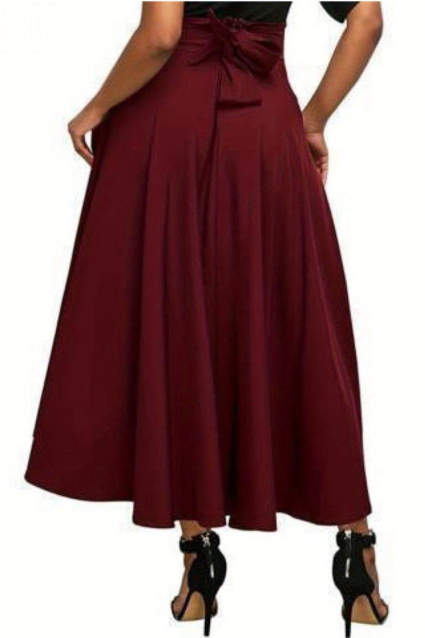 Women's High Waist Pleated Midi Skirt – A-Line, Belted & Flowy with Pockets