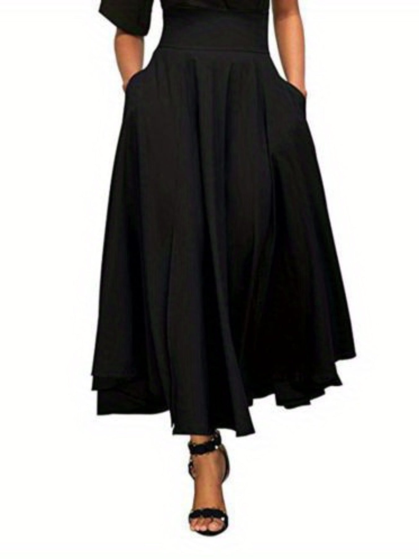 Women's High Waist Pleated Midi Skirt – A-Line, Belted & Flowy with Pockets