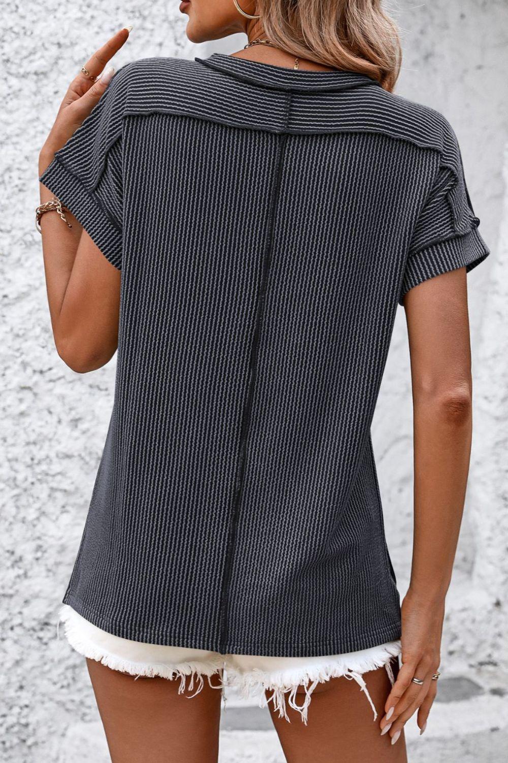 Classic Short Sleeve Striped Tee with Round Neckline - by The Nichole Collection