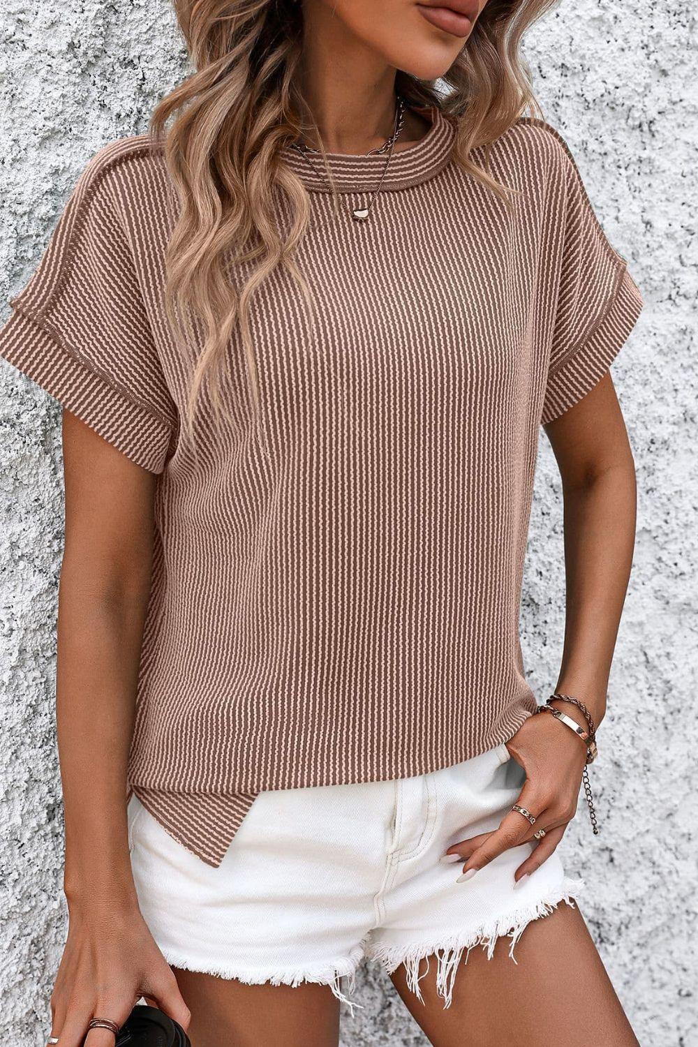 Classic Short Sleeve Striped Tee with Round Neckline - by The Nichole Collection