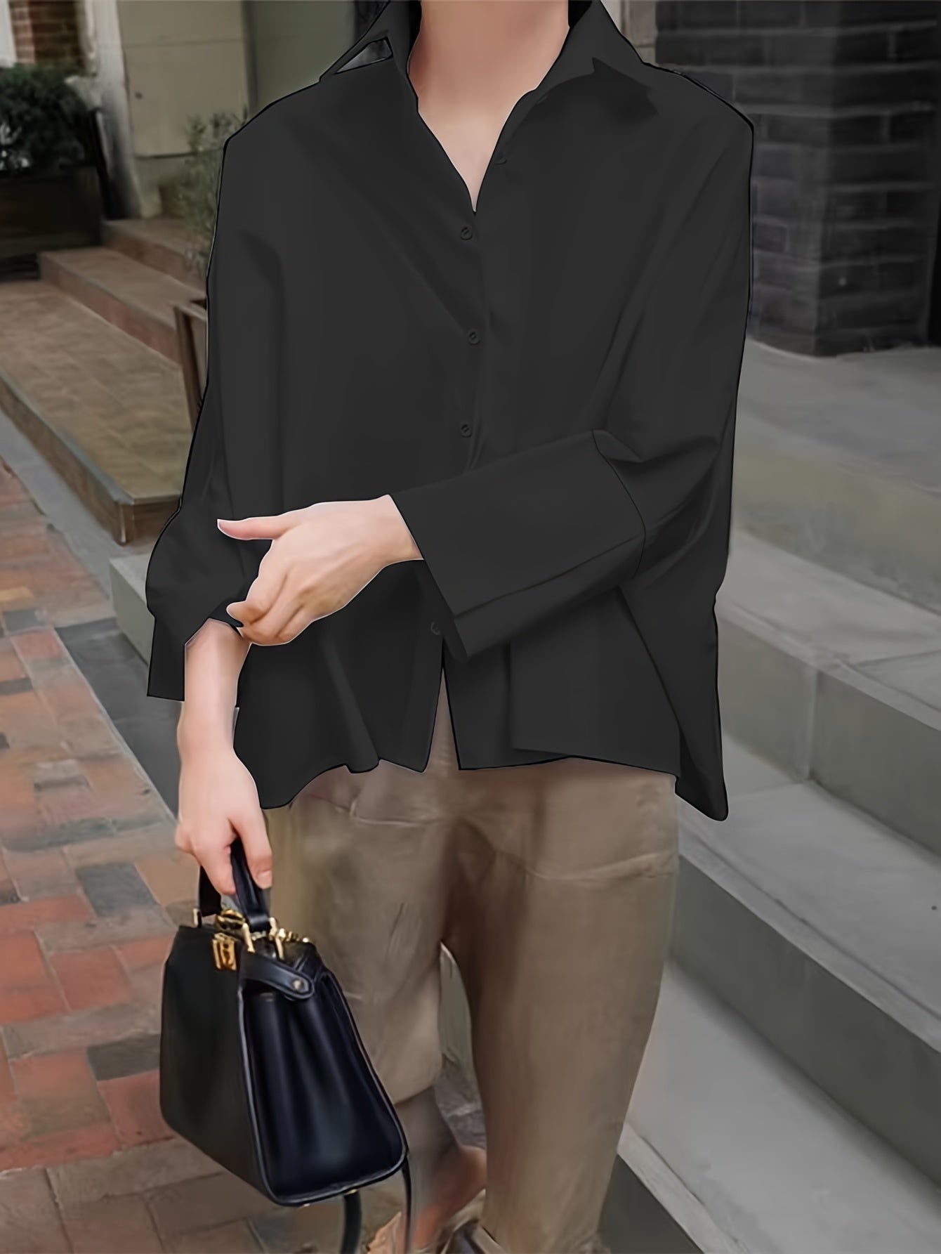 Timeless Collared Shirt with Long Cuff Sleeves - Blouse by The Nichole Collection