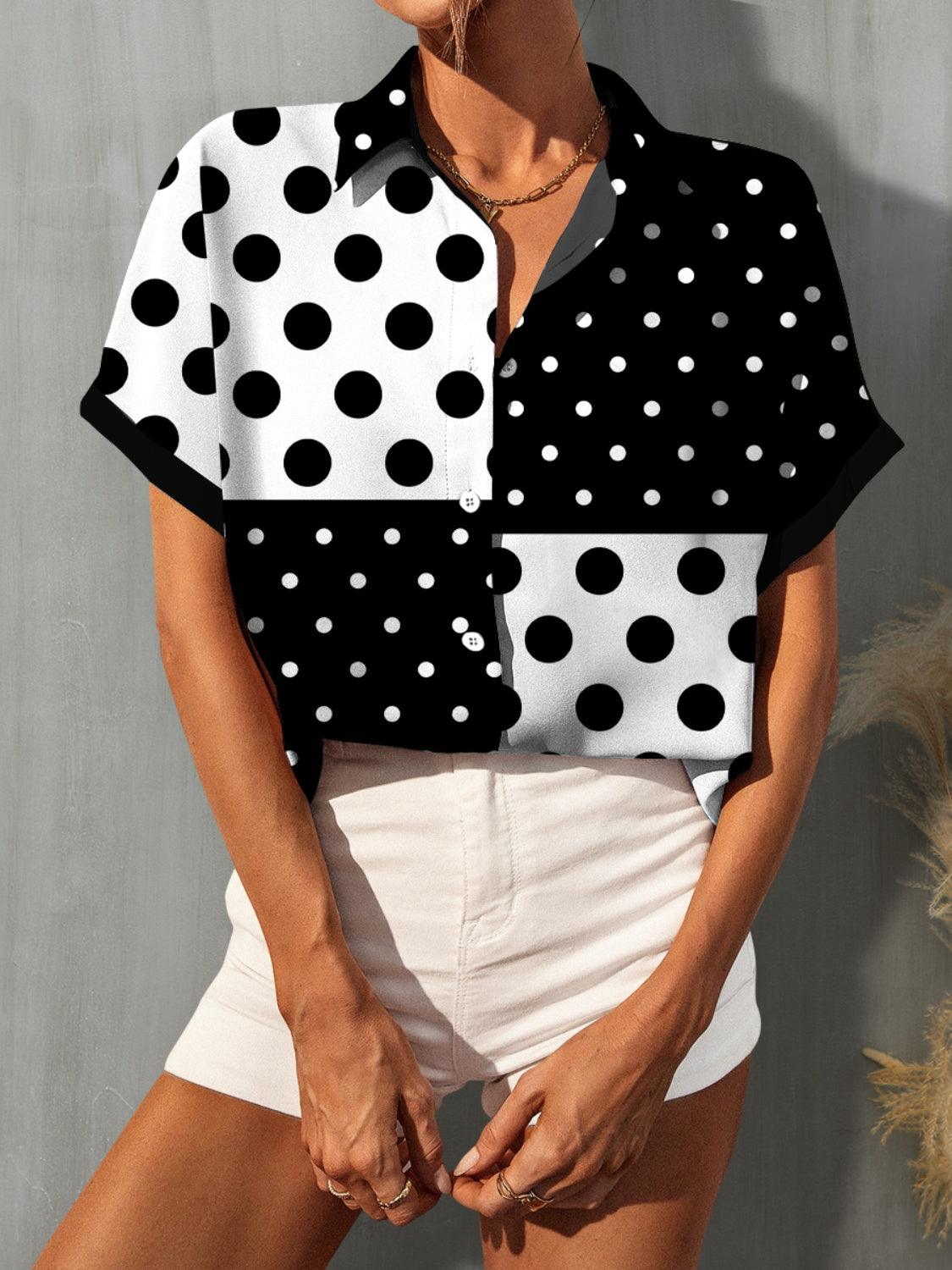 Women's Trending Polka Dot Short Sleeve Shirt - Shirts & Tops by The Nichole Collection