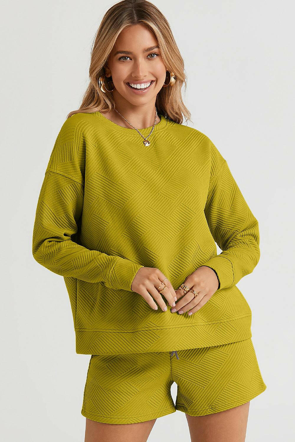 Autumn Two-Piece Shorts Set with Pockets - Clearance Chartreuse