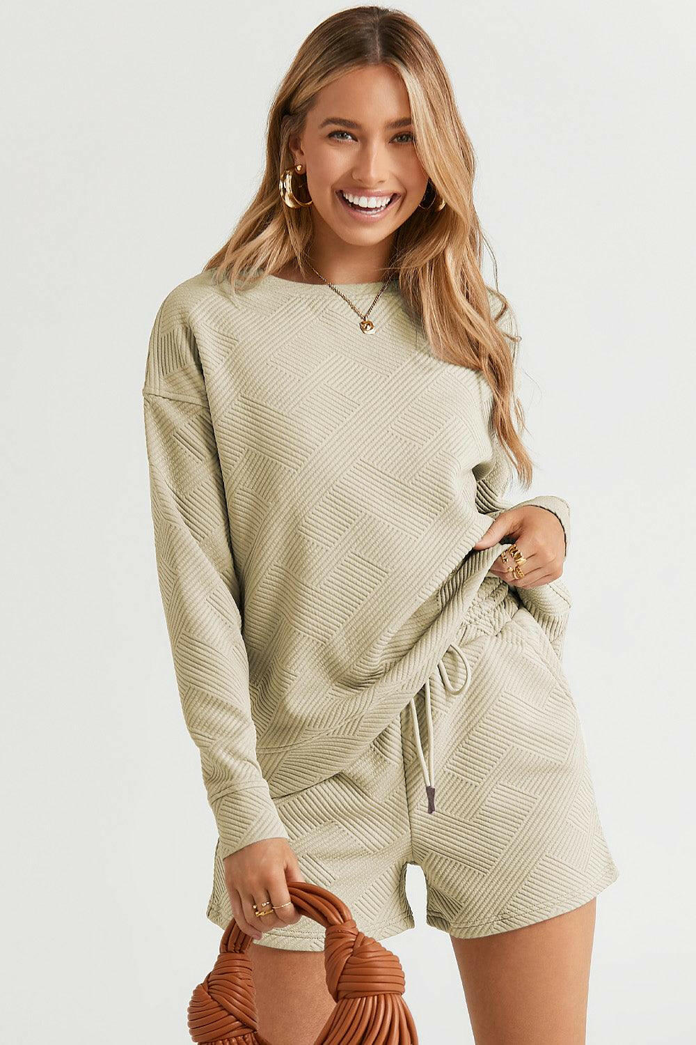 Autumn Two-Piece Shorts Set with Pockets - Clearance Tan