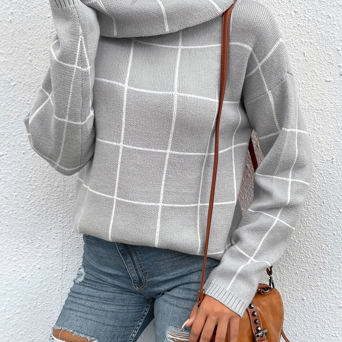 Women's Long Sleeve Loose Fit Sweater Grey