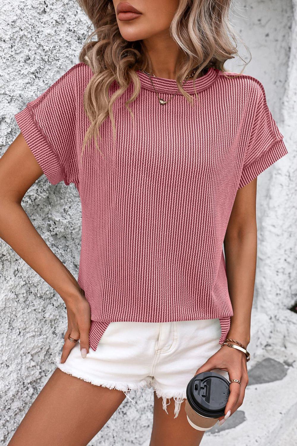 Classic Short Sleeve Striped Tee with Round Neckline - by The Nichole Collection