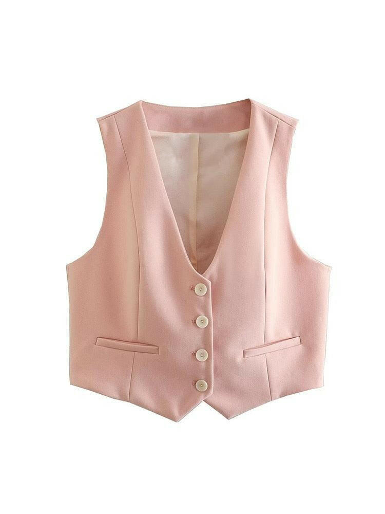 Women's 2 Piece Vest and Wide Leg Pants Set pink-vest