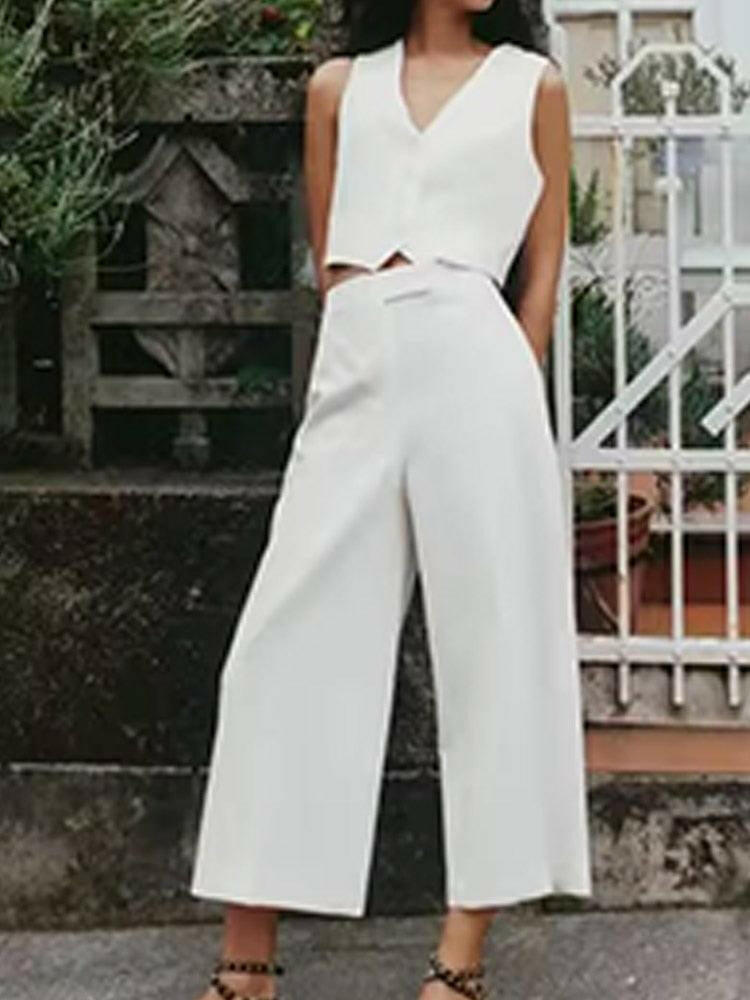 Women's 2 Piece Vest and Wide Leg Pants Set