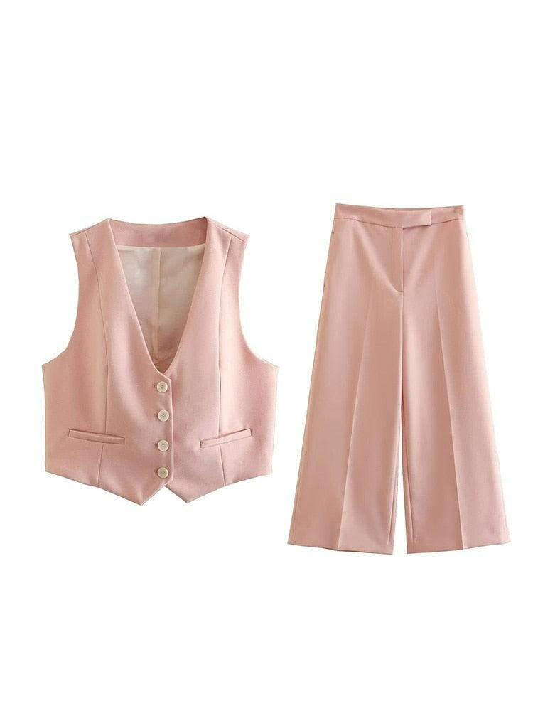 Women's 2 Piece Vest and Wide Leg Pants Set