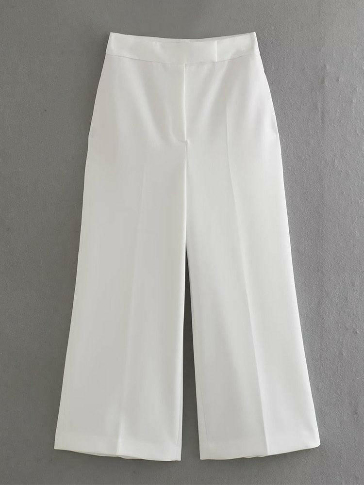 Women's 2 Piece Vest and Wide Leg Pants Set white-pant