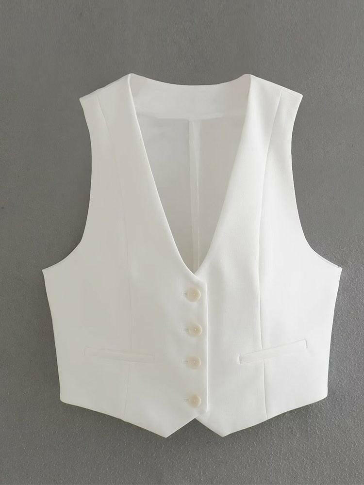 Women's 2 Piece Vest and Wide Leg Pants Set white-vest