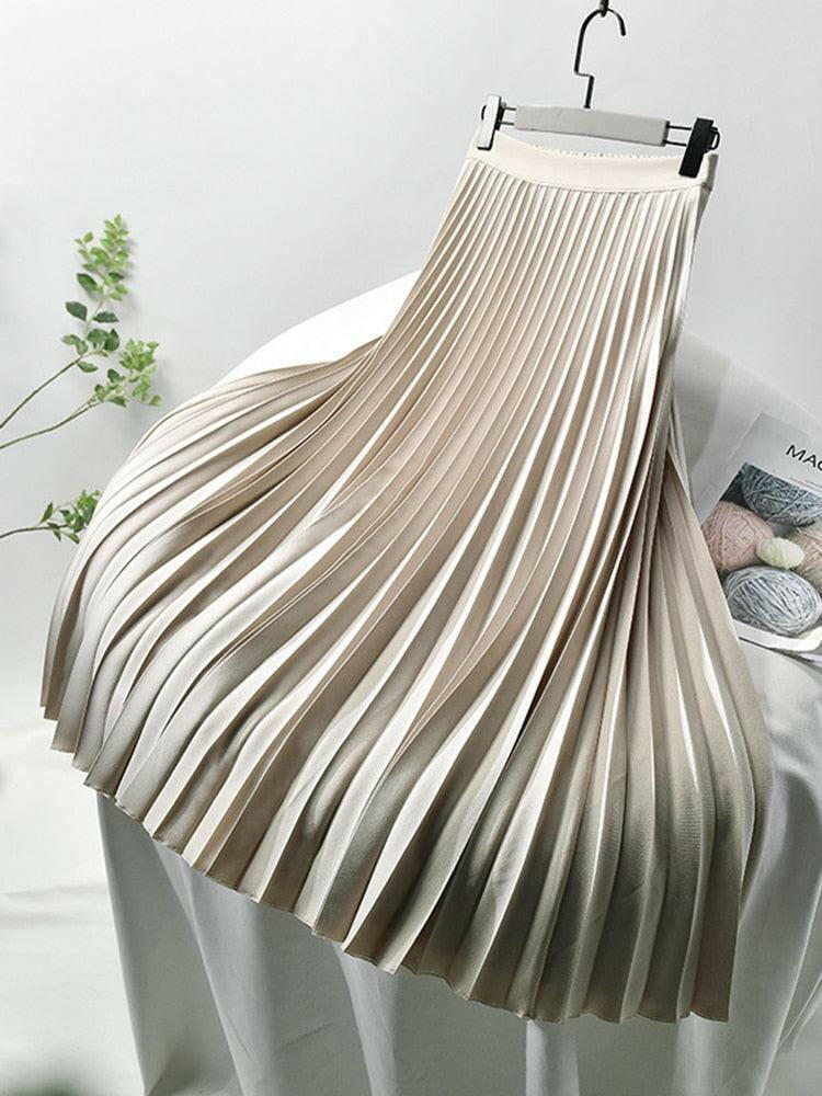 Women's Pleated Long Skirt Beige