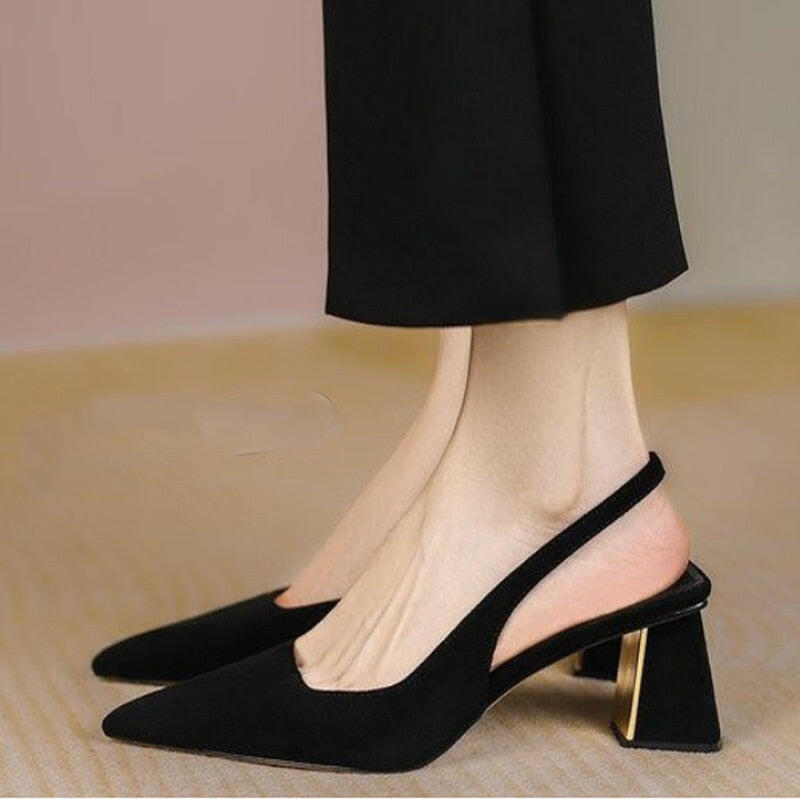 Black Sling Back High Heels Shoes