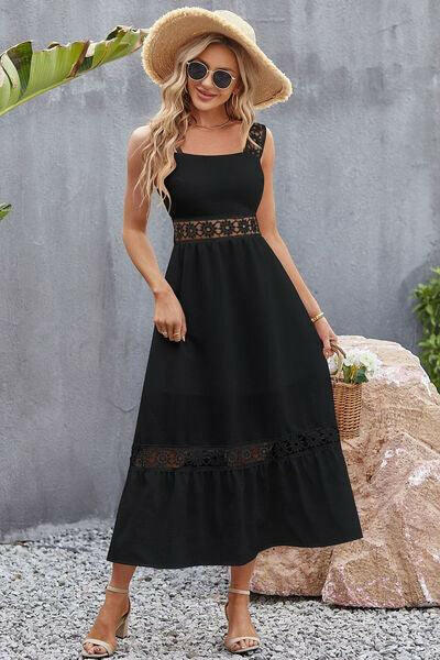 Boho Floral Crochet Midi Dress - Clearance Black