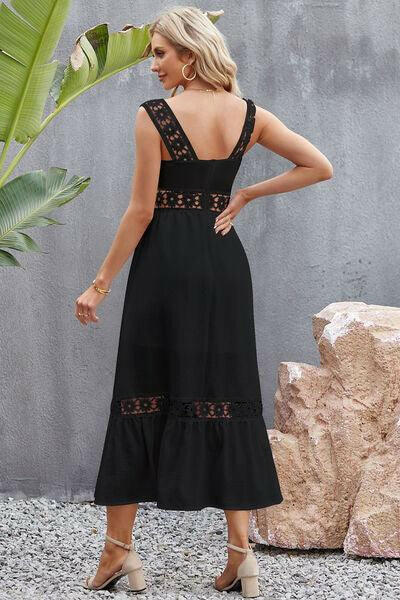 Boho Floral Crochet Midi Dress - Clearance Black