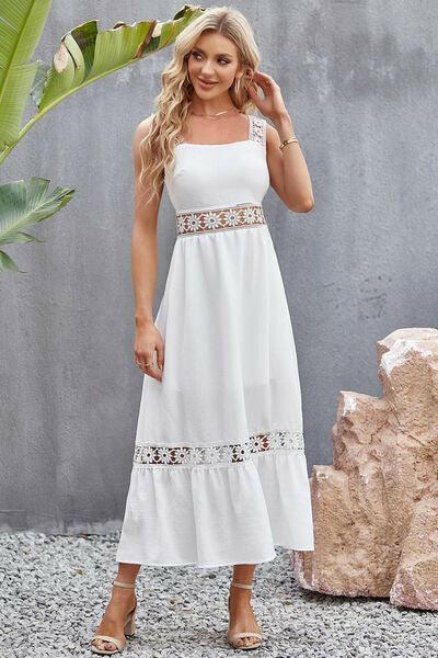 Boho Floral Crochet Midi Dress - Clearance White