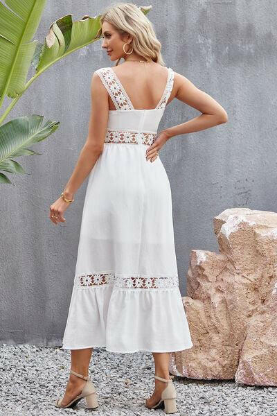 Boho Floral Crochet Midi Dress - Clearance White