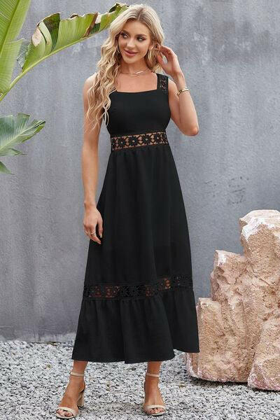 Boho Floral Crochet Midi Dress - Clearance Black