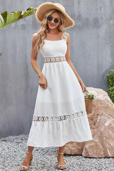 Boho Floral Crochet Midi Dress - Clearance White