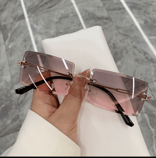 Bold Frameless Rectangle Sunglasses Glod-Gray Pink