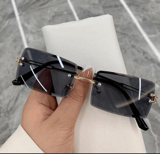 Bold Frameless Rectangle Sunglasses Gold Black