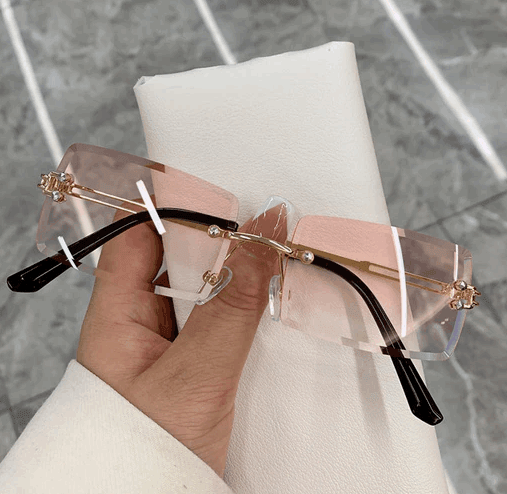 Bold Frameless Rectangle Sunglasses Gold Gradient Pink