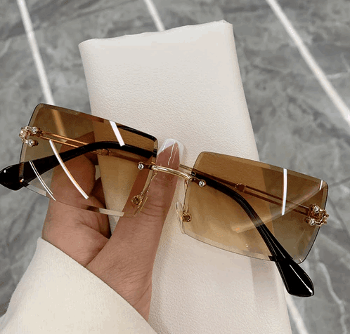 Bold Frameless Rectangle Sunglasses Gold Tea