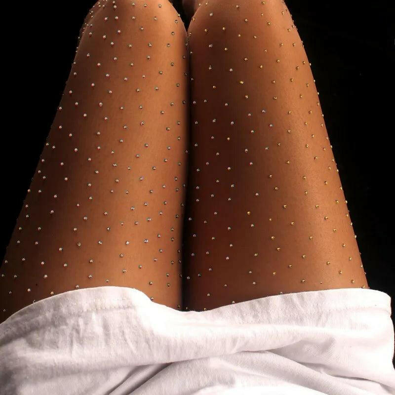 Breathable Rhinestone Pantyhose - Snag Resistant Coffee One Size