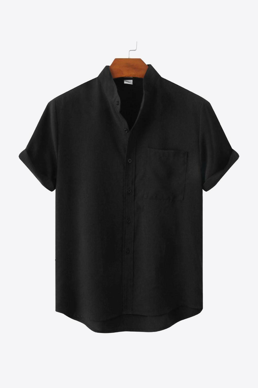 Button-Front High-Low Pocket Shirt Black