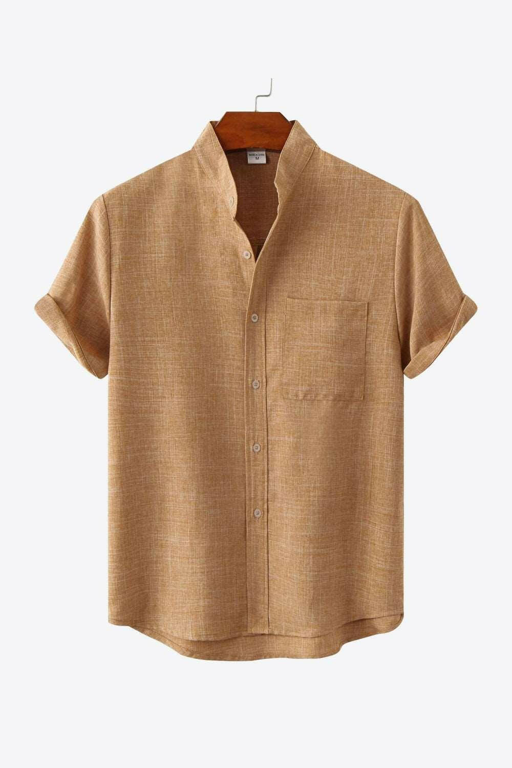 Button-Front High-Low Pocket Shirt Camel