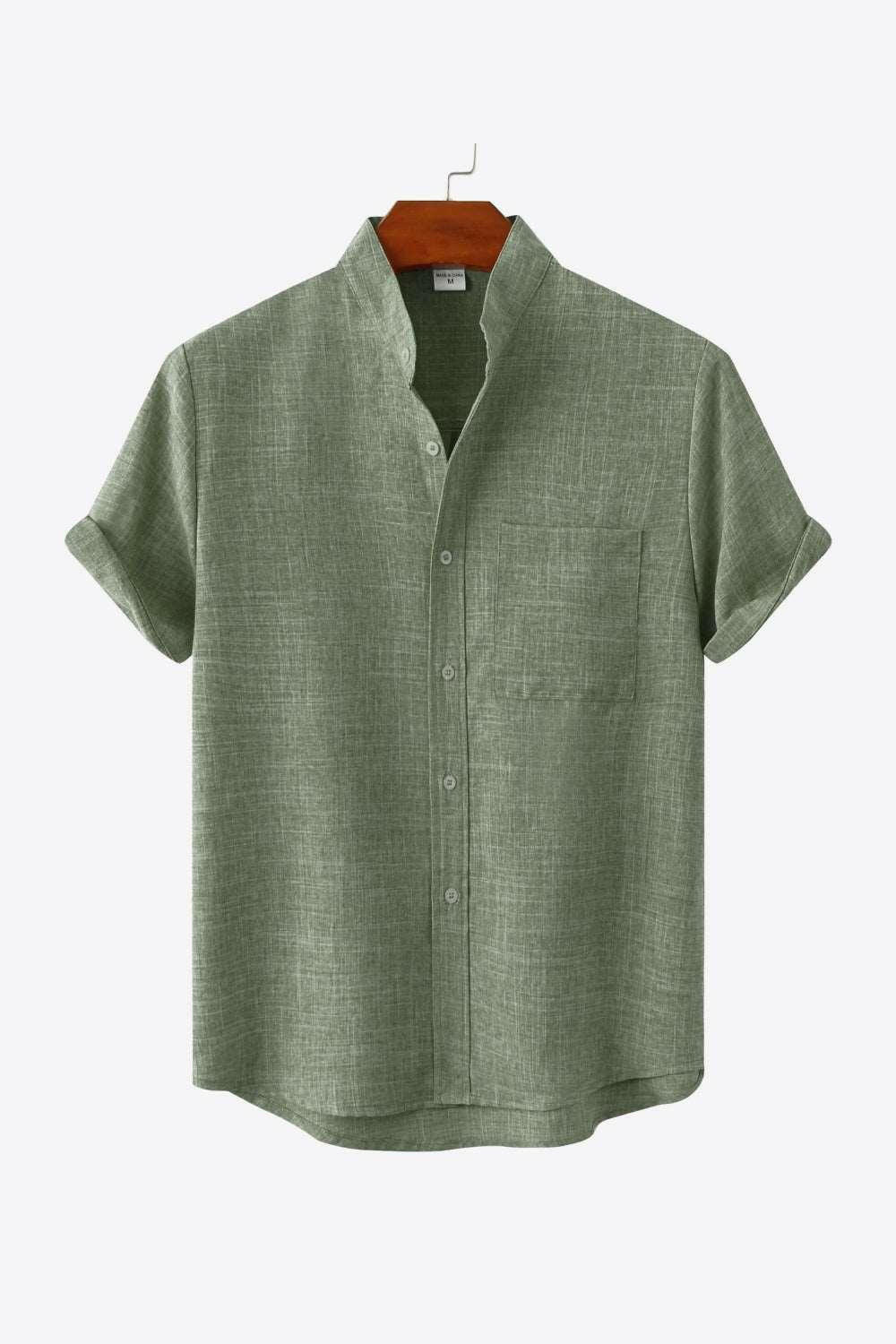 Button-Front High-Low Pocket Shirt Sage