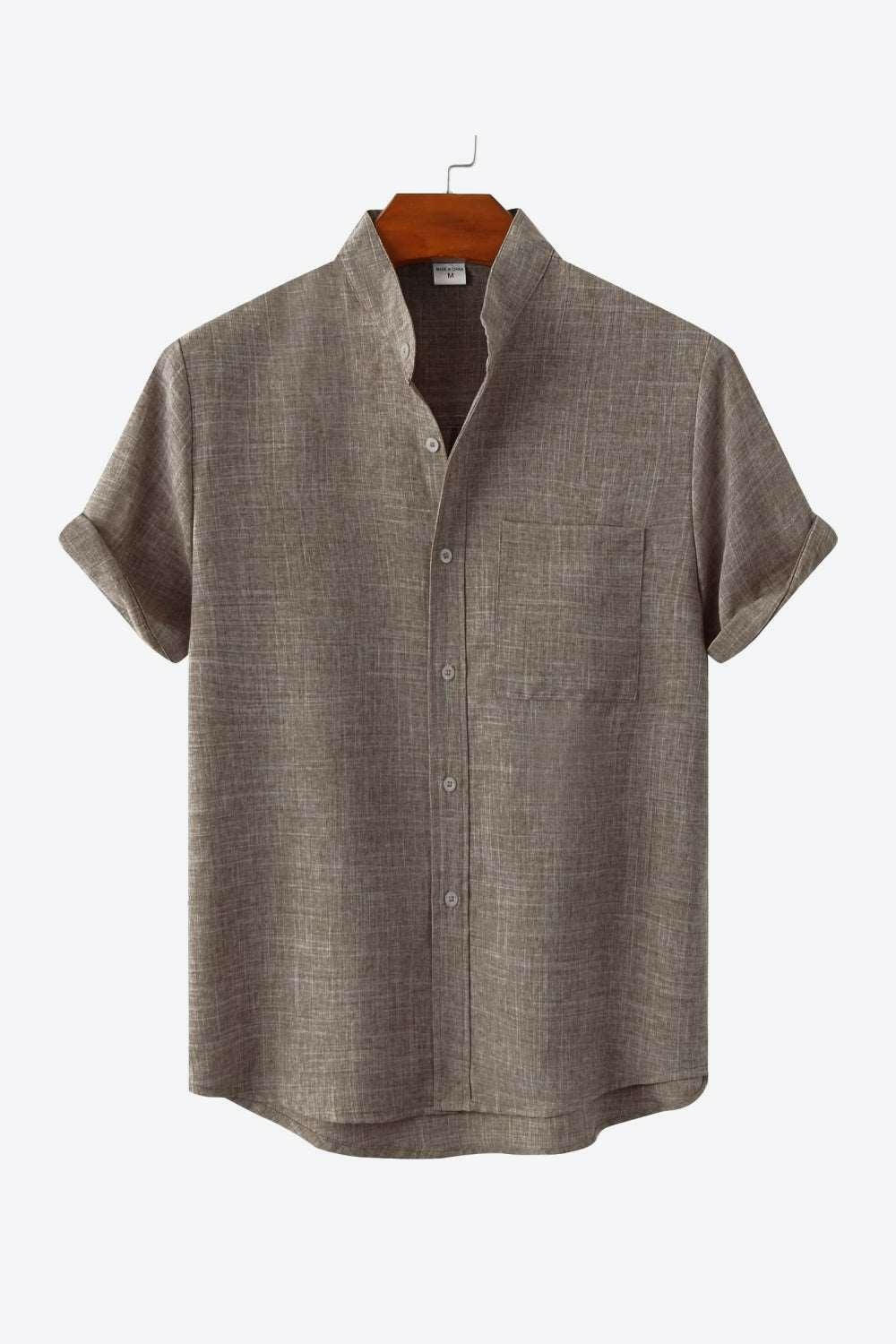 Button-Front High-Low Pocket Shirt Taupe