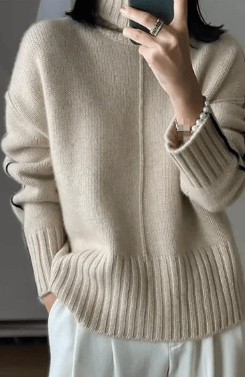 Parisian Chic 100% Merino Superfine Wool Sweater Khaki L