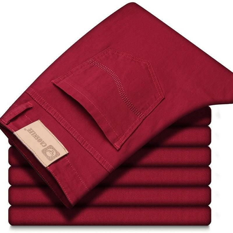 Casual Business Straight Denim Pants Wine Red