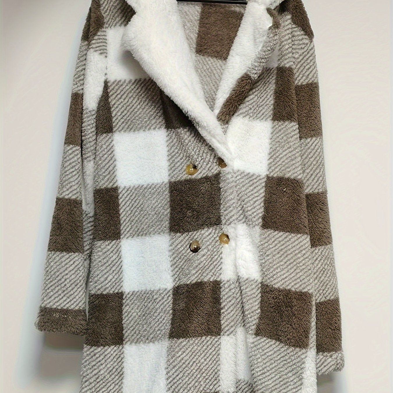 Women’s Double Breasted Lapel Jacket - Stylish, Soft, and Fluffy Checkered