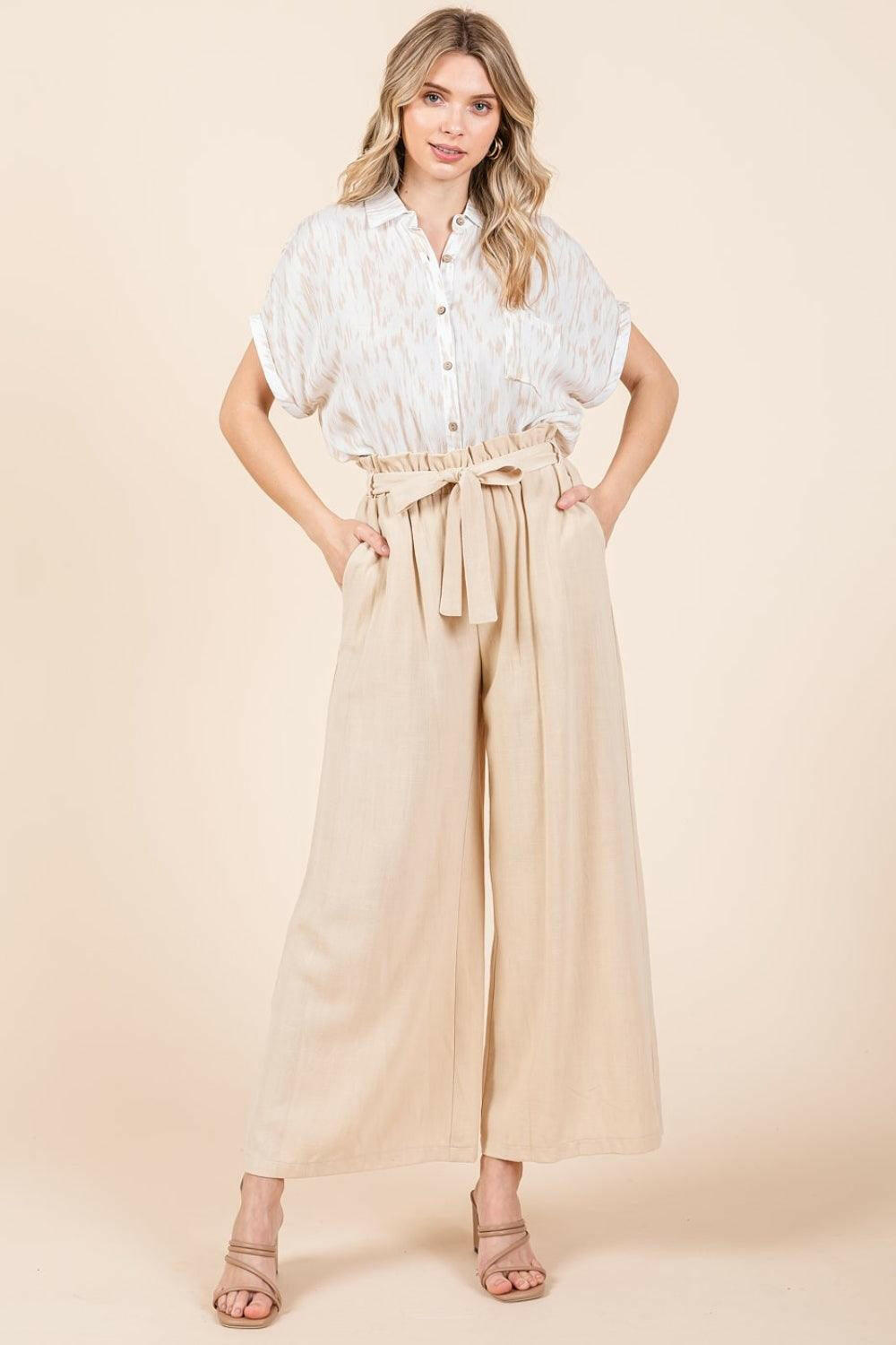 Chic High-Waist Tie-Front Wide Leg Pants