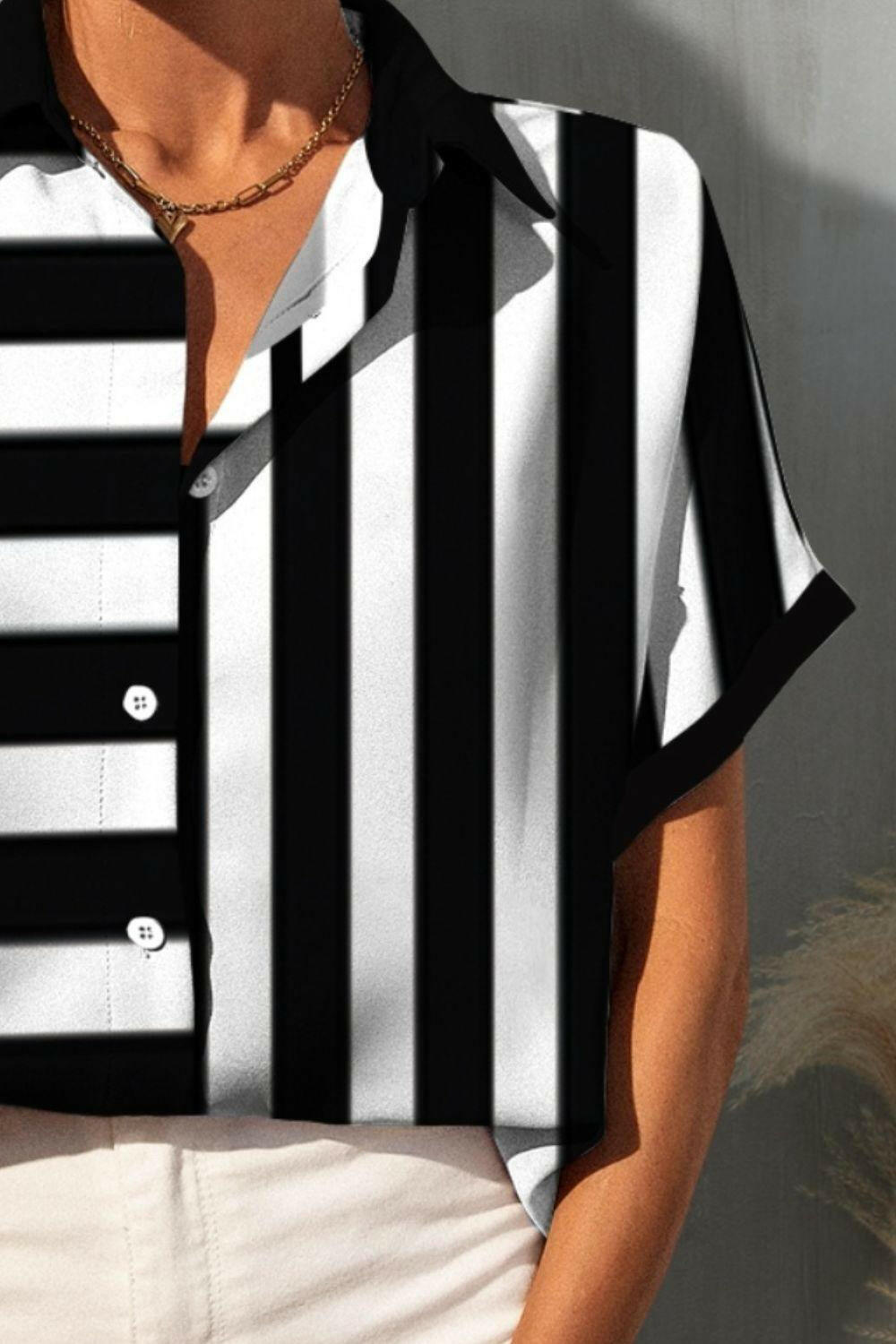 Chic Striped Short Sleeve Button-Up Shirt