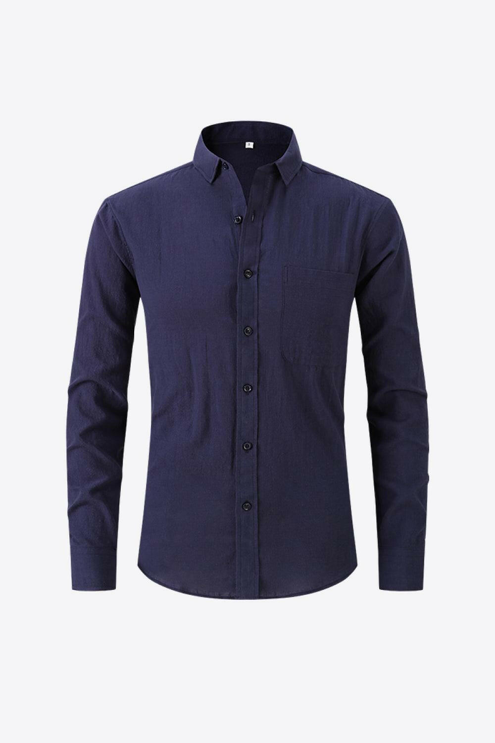 Classic Collared Long-Sleeve Shirt Dark Navy