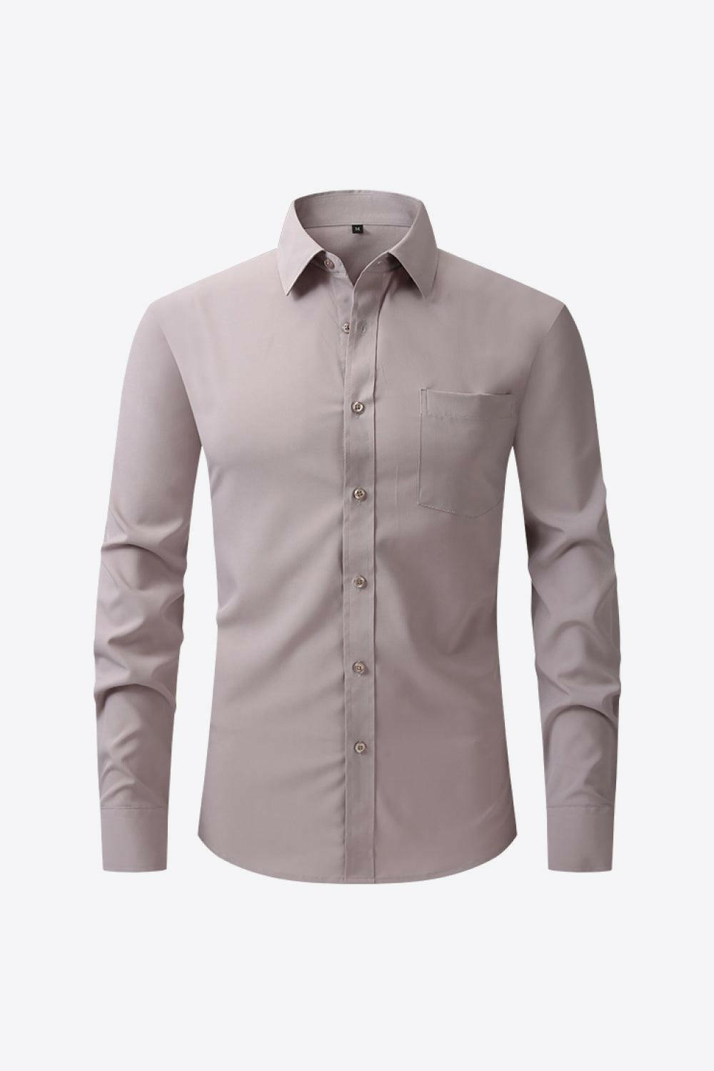 Classic Long Sleeve Collared Shirt with Pocket Mocha