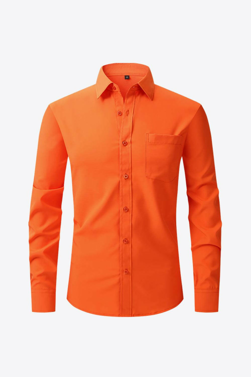 Classic Long Sleeve Collared Shirt with Pocket Orange