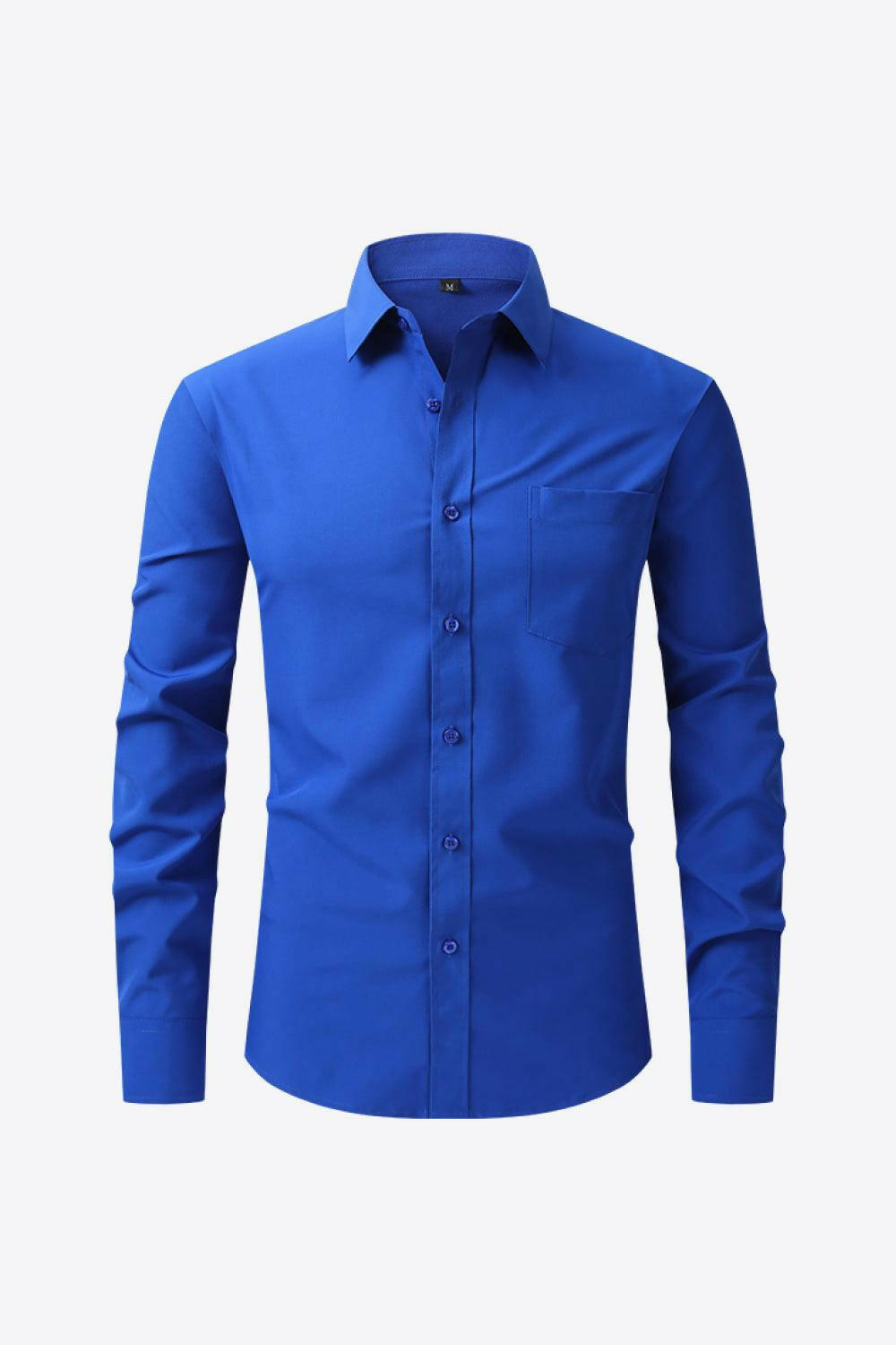 Classic Long Sleeve Collared Shirt with Pocket Royal Blue