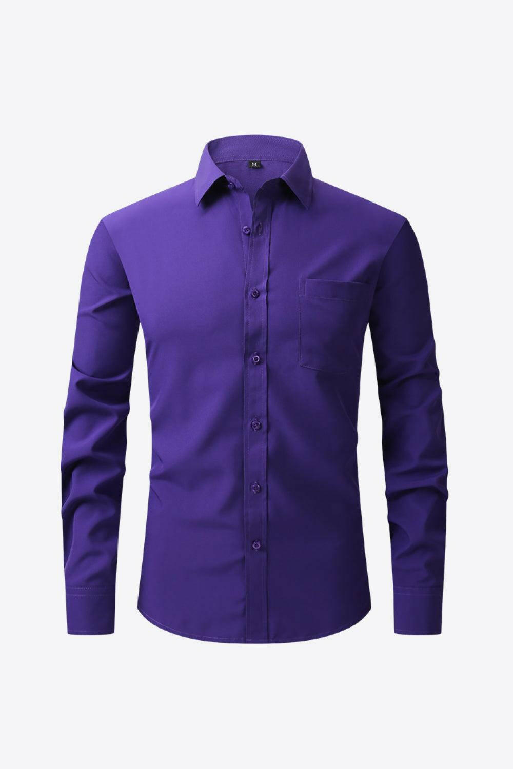 Classic Long Sleeve Collared Shirt with Pocket Violet