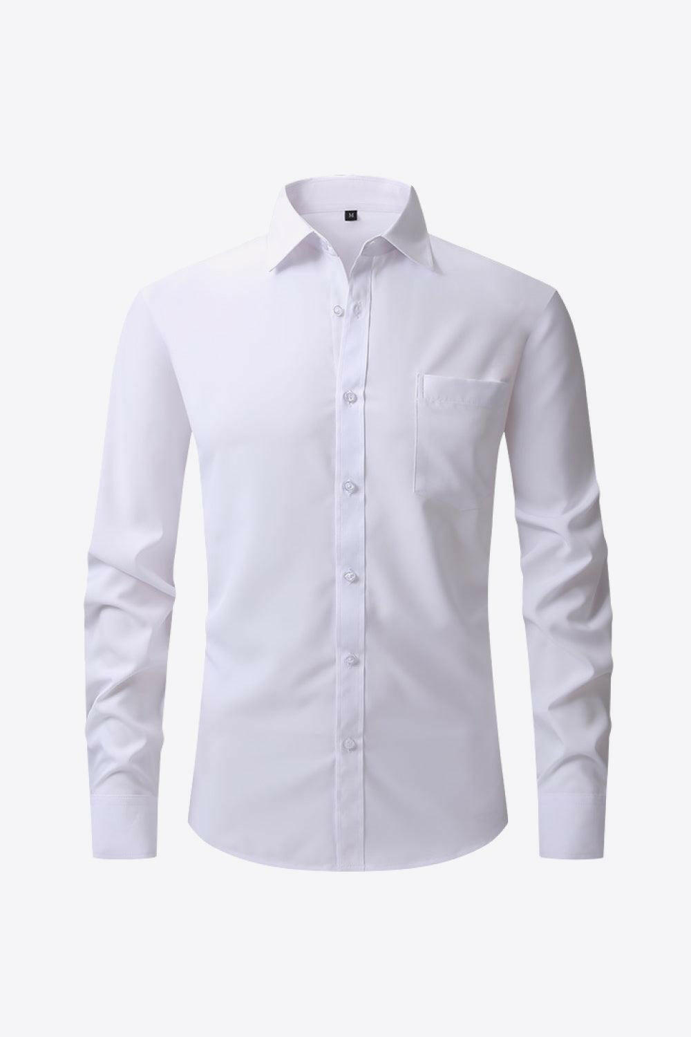 Classic Long Sleeve Collared Shirt with Pocket White