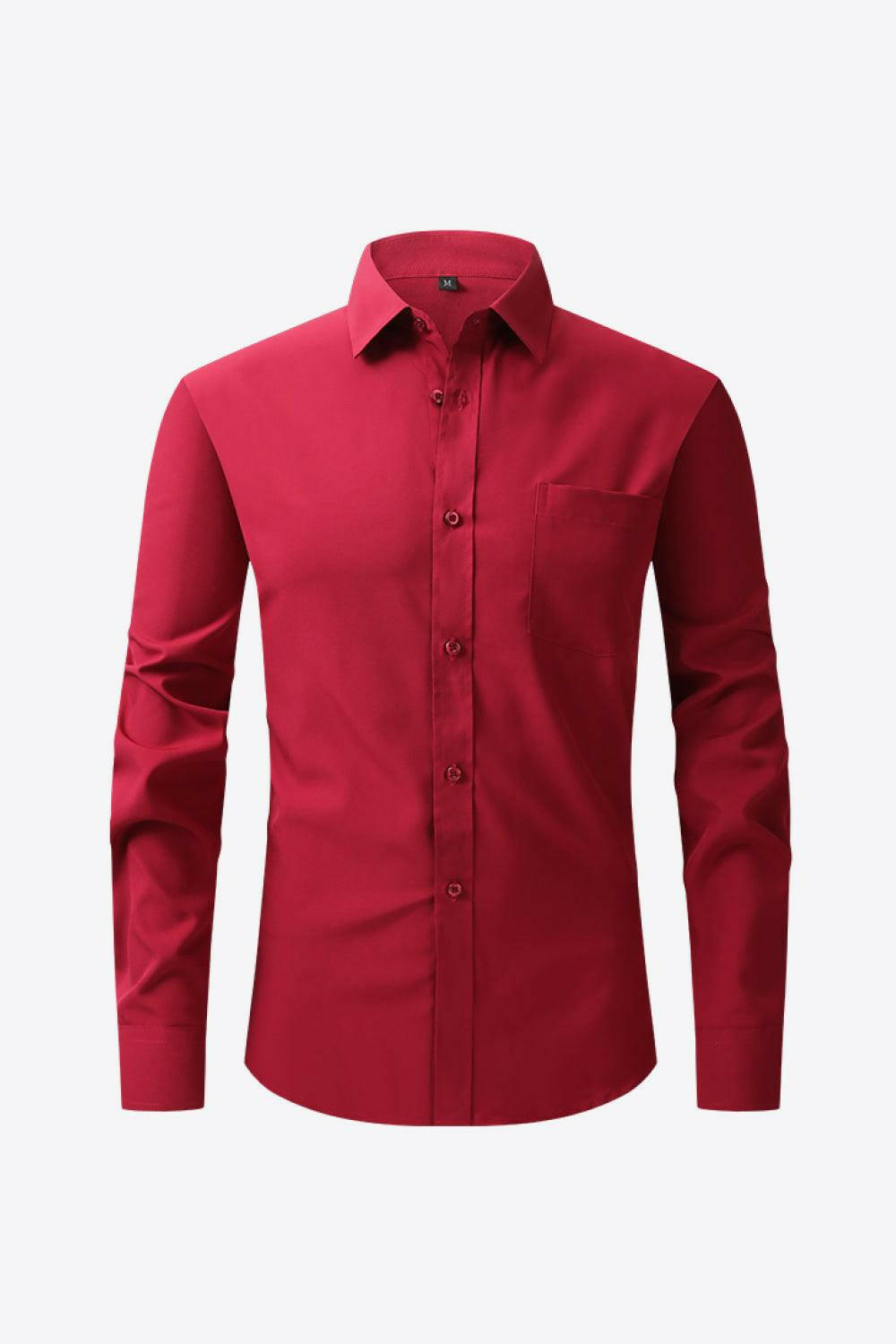 Classic Long Sleeve Collared Shirt with Pocket Wine