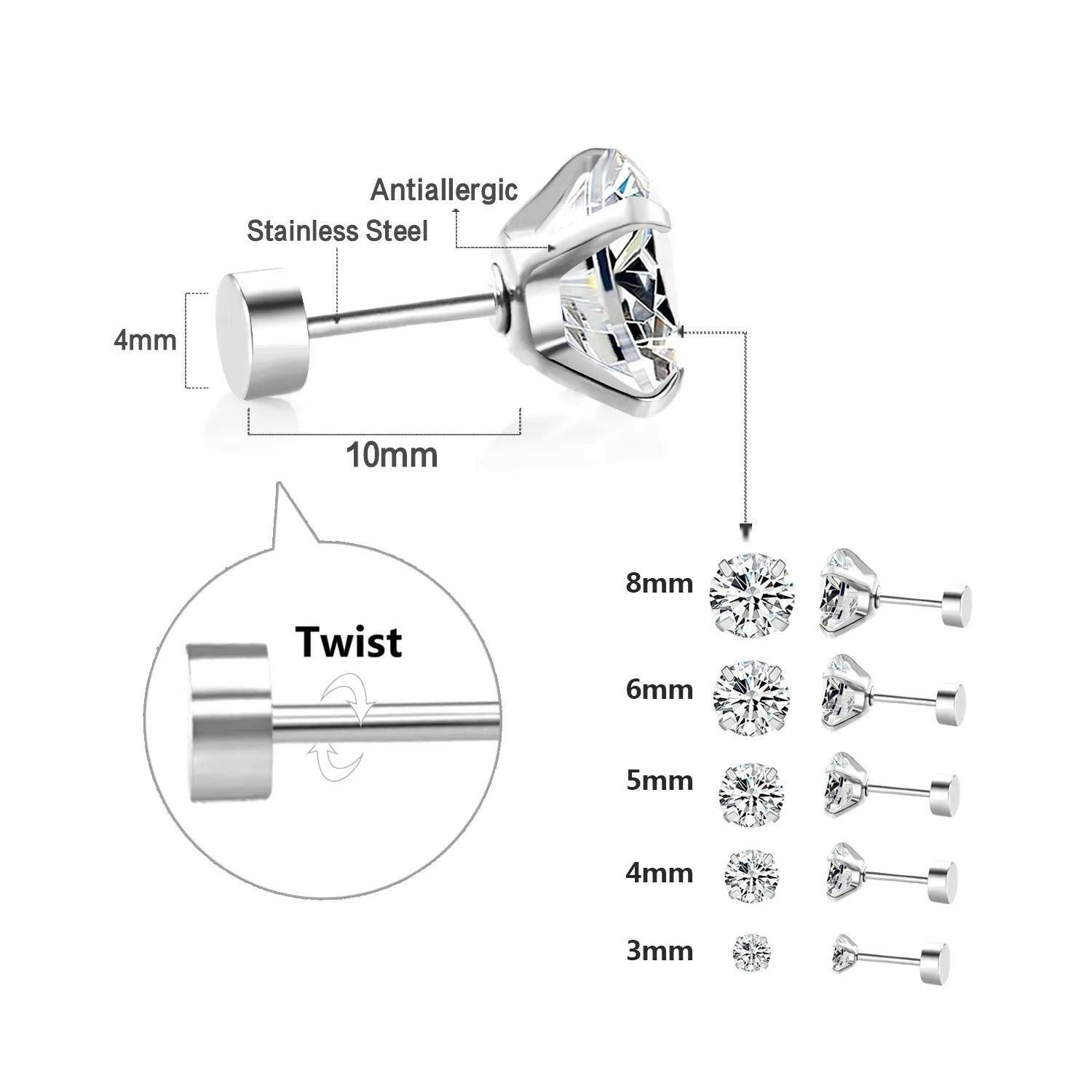 Clear Cubic Zirconia Stud Earrings twist back 185 Silver