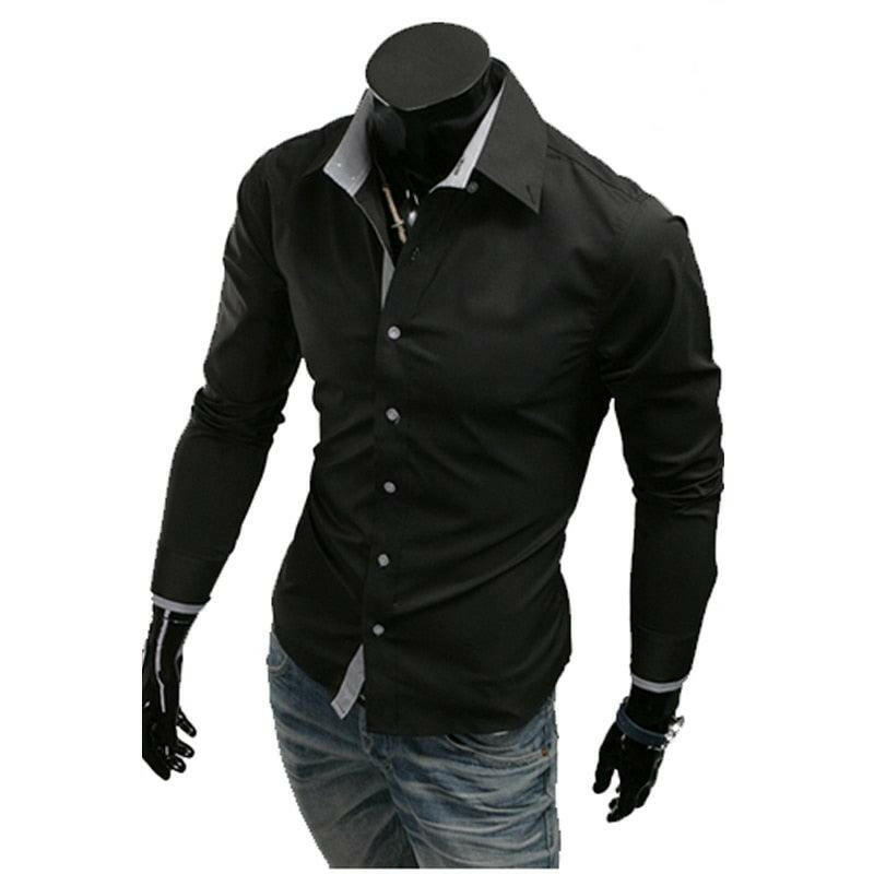 Comfortable Single Breasted Slim Fit Dress Shirt for Men 036-Black