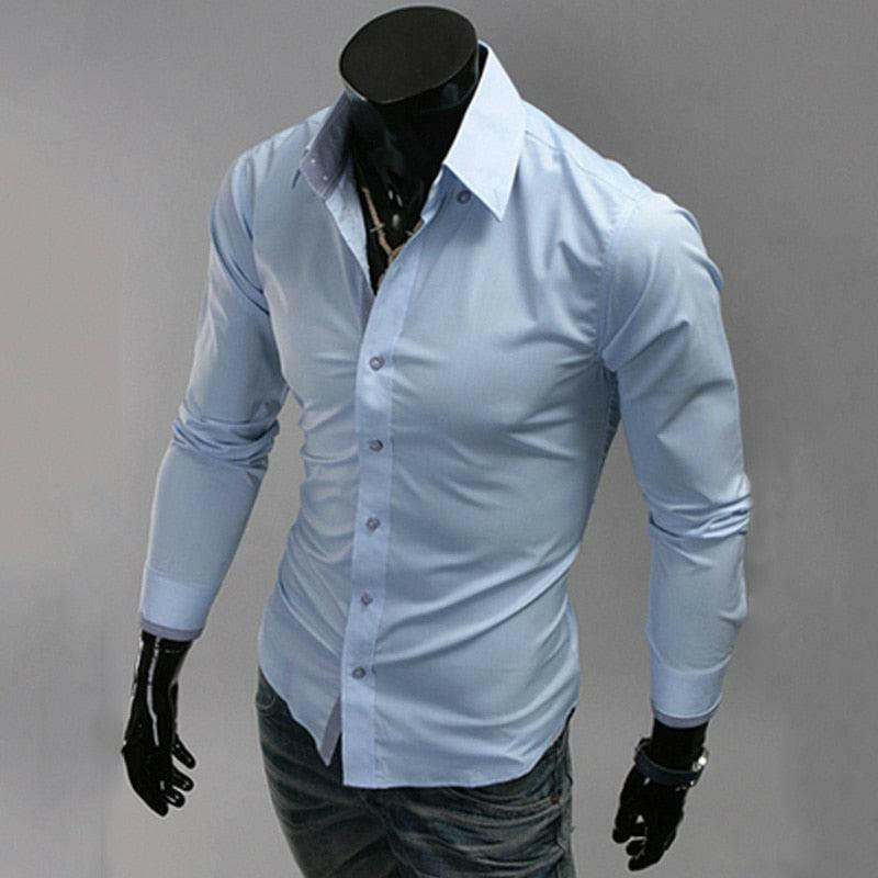 Comfortable Single Breasted Slim Fit Dress Shirt for Men 036-Light blue