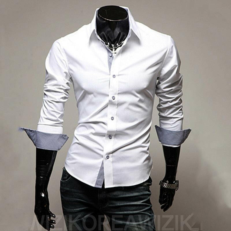 Comfortable Single Breasted Slim Fit Dress Shirt for Men 036-White