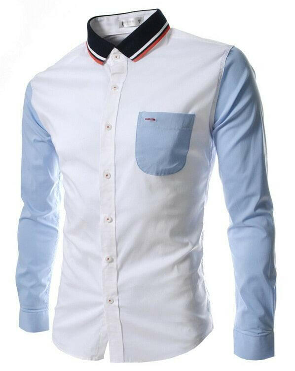 Comfortable Single Breasted Slim Fit Dress Shirt for Men 048-White